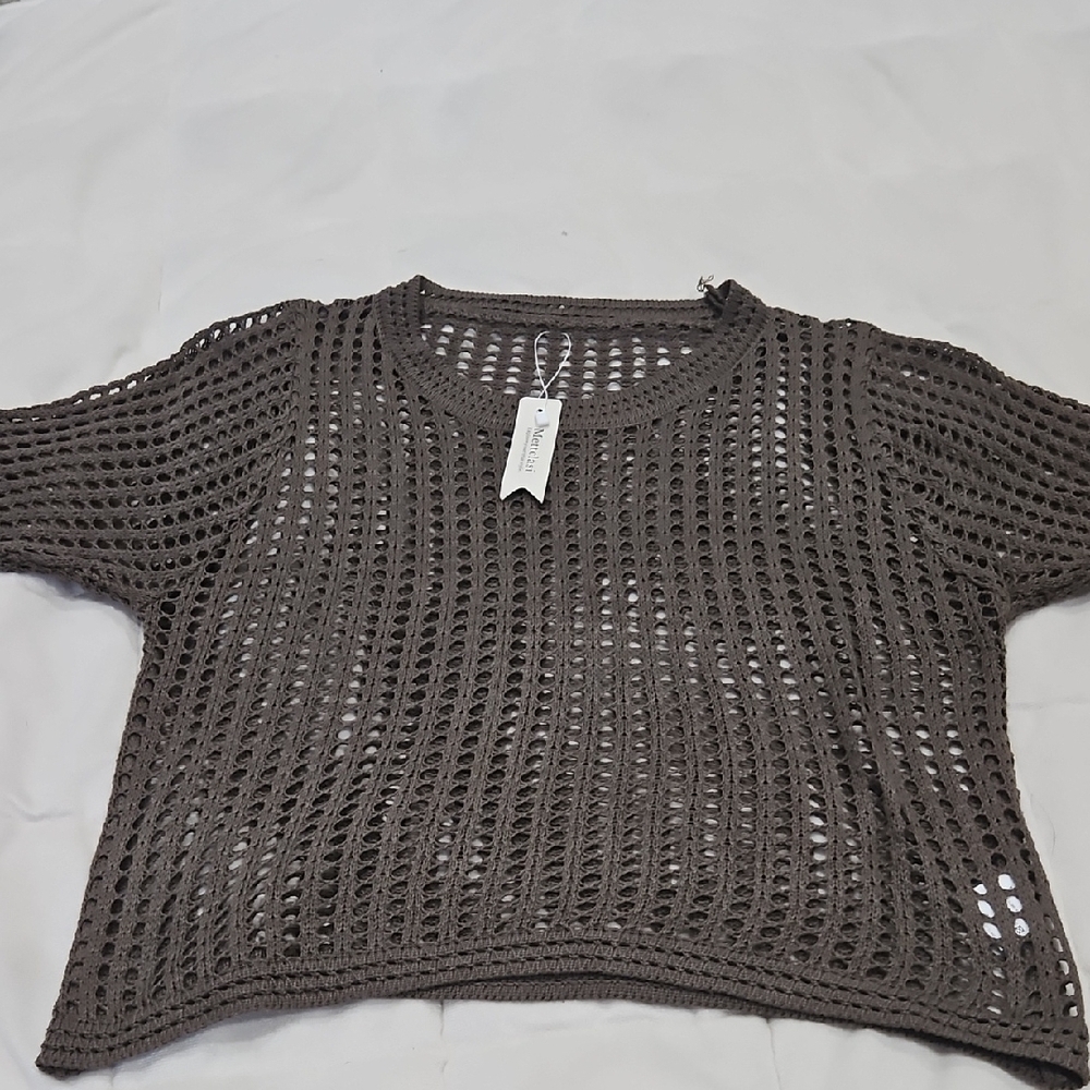 Metclasi Brown Crochet Knit Top